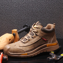 勞保鞋防砸防刺穿鋼頭舒適高幫絕緣電焊車床橡膠底牛皮電工工作鞋