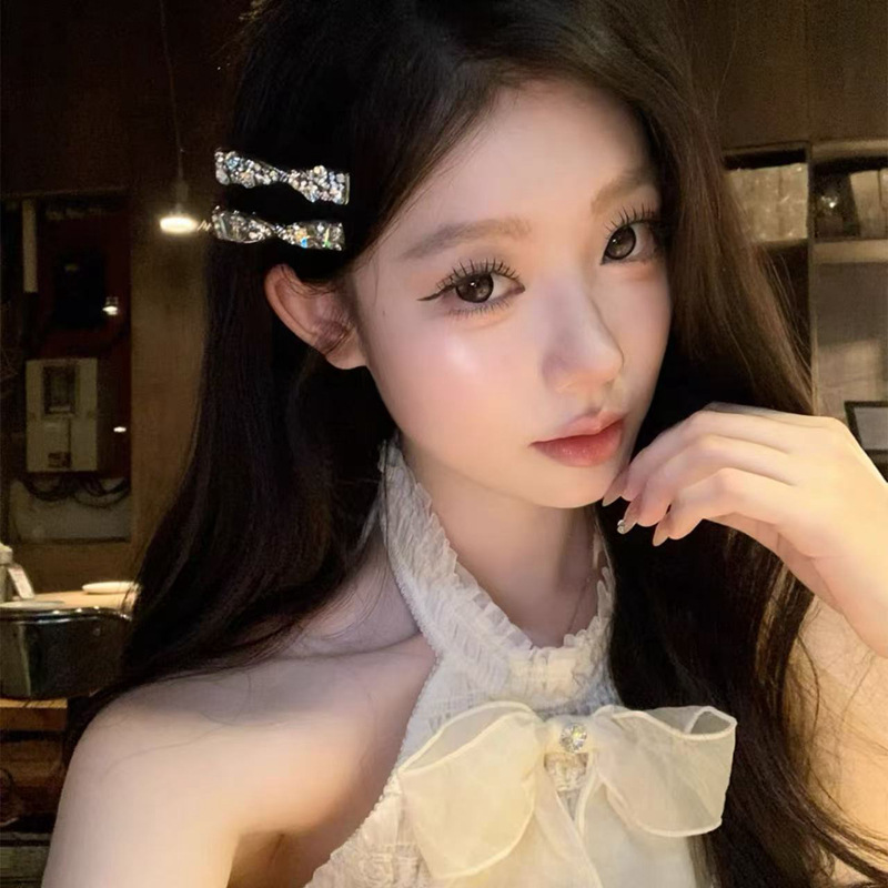水钻锆石蝴蝶结发夹女精致侧边夹高级感发卡前额刘海夹发饰小夹子|undefined