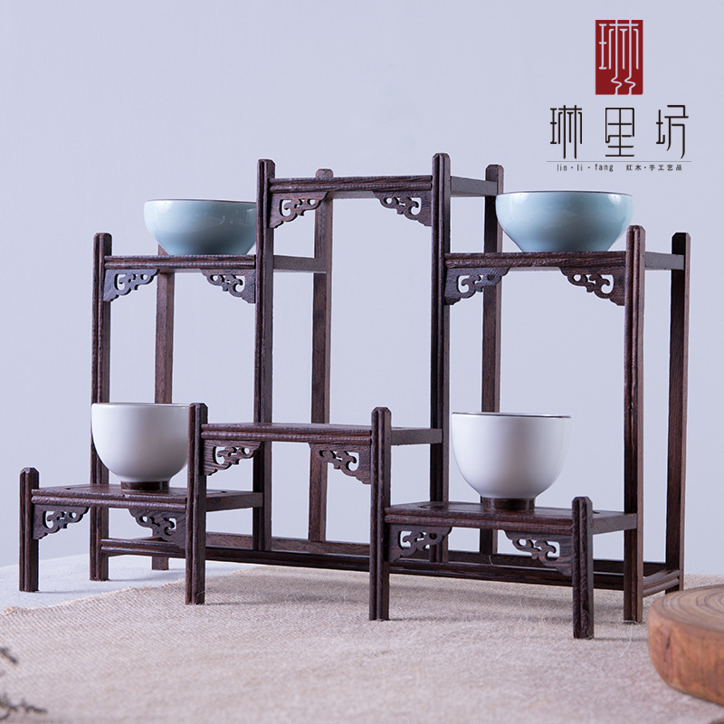 Redwood Solid Wood Purple Sand Pot Shelf Tea Set Rack Storage Rack Small Bogu Rack Chicken Wings Wood Duobao Pavilion Display Rack Ornaments