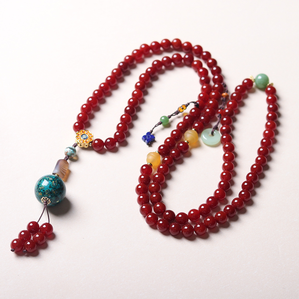 非遗文化大漆搭配南红玛瑙项链传统工艺设计新中式服装搭配夏季女