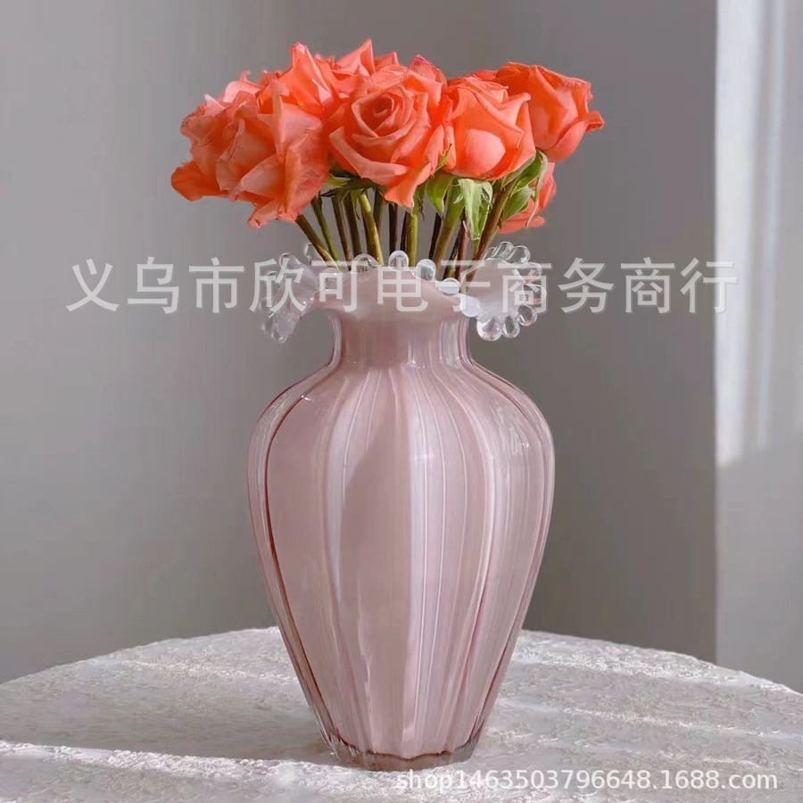 Light Luxury European Style Simple Pink Spray Mouth Vase Handmade Countertop Flower Insert Home Decoration Model Room Decoration