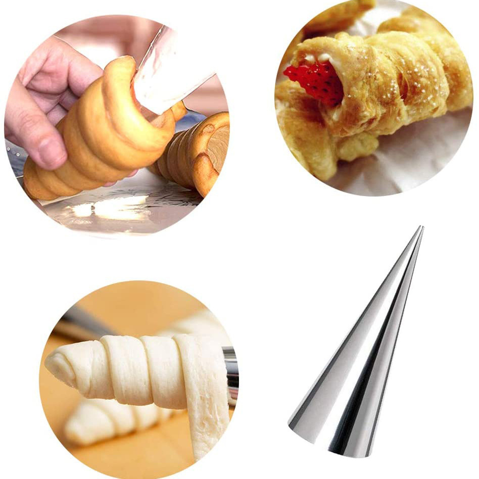 Bolsa de cuerno de tamaño pequeño cono para hornear cono de rollo de acero inoxidable cuerno de pastelería danés crema de cuerno molde de pan image 5