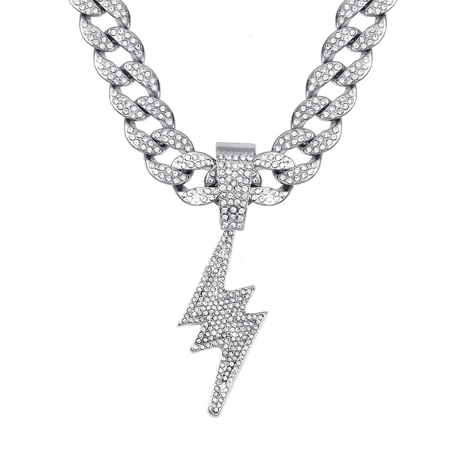 Europa y Estados Unidos de moda transfronteriza cool full diamond collar colgante relámpago hip-hop collar de cadena cubana image 6
