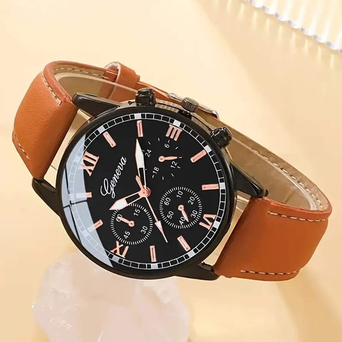 Orologio al quarzo da uomo con tre occhi, tendenza moda business, più bracciale intrecciato, 4 pezzi/set_voghion.com