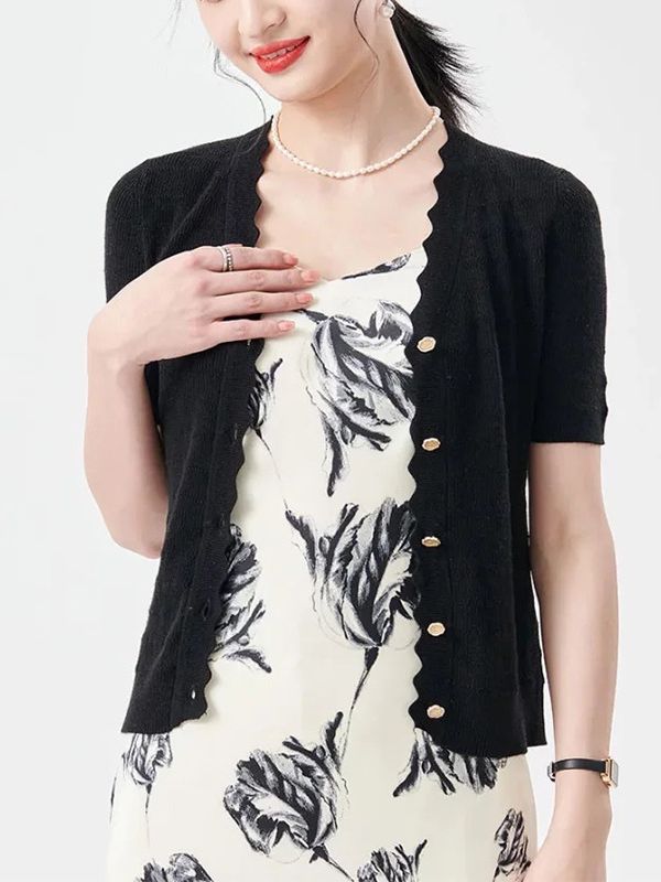 [Special Sale] Knitted Cardigan T-Shirt Women's Summer Wool V Neck Short Outer Sweater 2025 Summer Women's Yujie Style