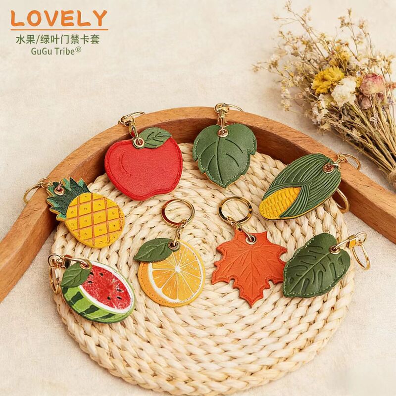 Fruit Green Leaf Keychain Small Pendant Access Card Holder Airtag Protective Case Backpack Leather Japanese Style Miscellaneous Goods Fruit Green Leaf Keychain Small Pendant Access Card Holder Airtag Protective Case Backpack Leather Japanese Style Miscellaneous Goods