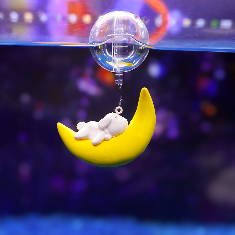 Tanque de peces decoración del paisaje Luna oso flotante Diver viendo tanque de peces pequeño paisaje anime pequeño regalo azul hombre gordo