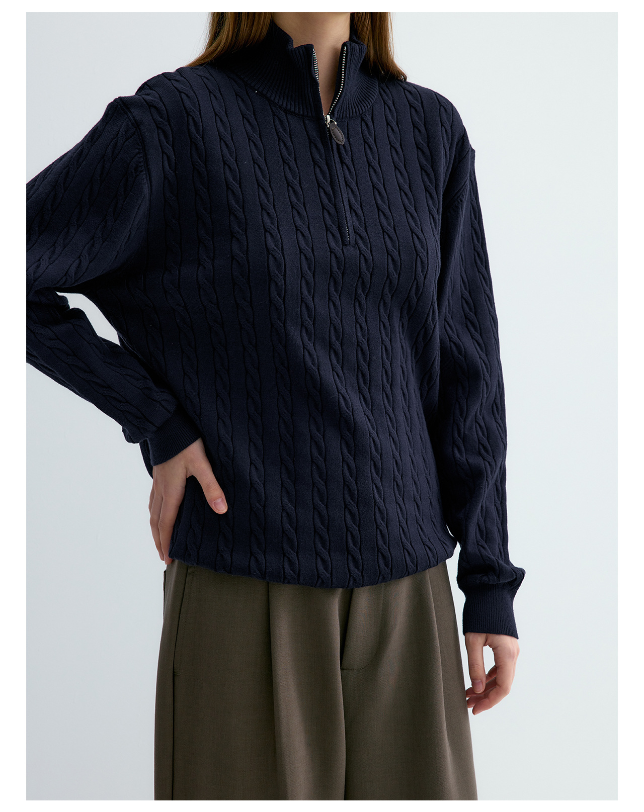 UNF 250g Half-Zip Cable-Knit Mock-Neck Sweater