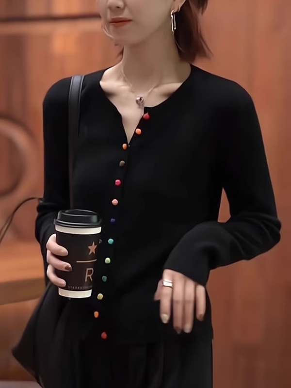 欧货重磅早秋2025新款黑色针织开衫长袖小众洋气女装高级感上衣潮|undefined
