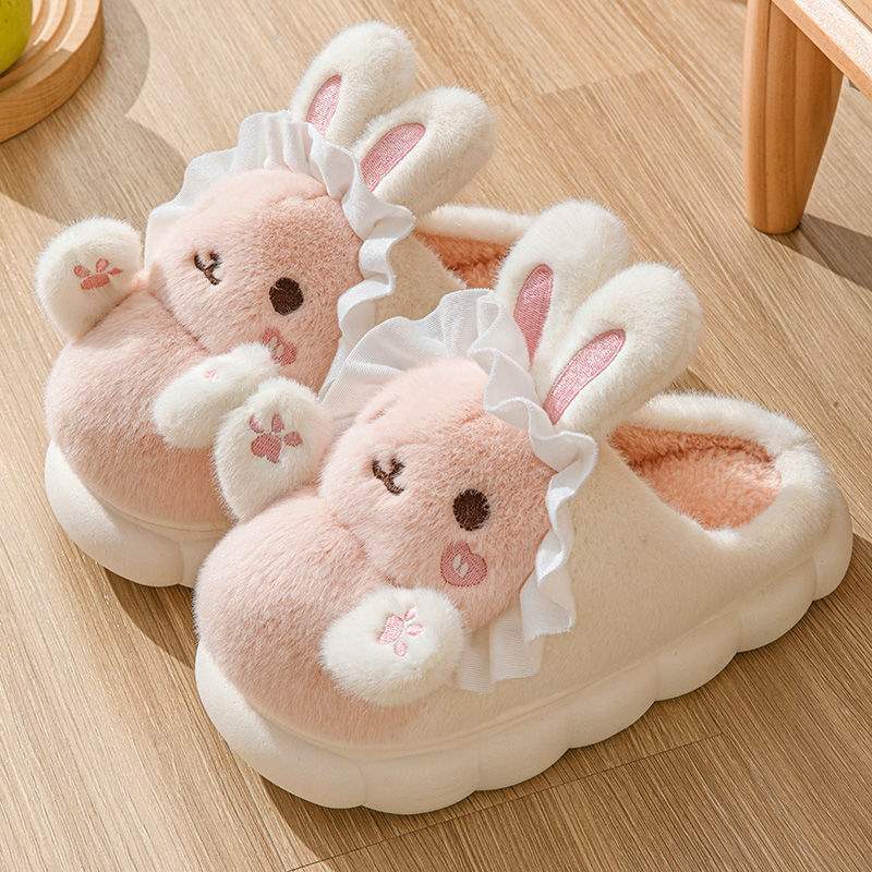 新款可爱抱抱兔女生冬季拖鞋高颜值洋气公主风超厚防冻居家外穿