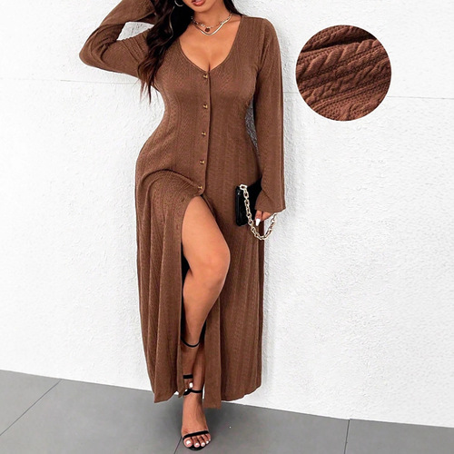 2025 Amazon Cross-border Overseas Women's Simple Casual Wind Dress Autumn Winter Fitted Design Step Dress