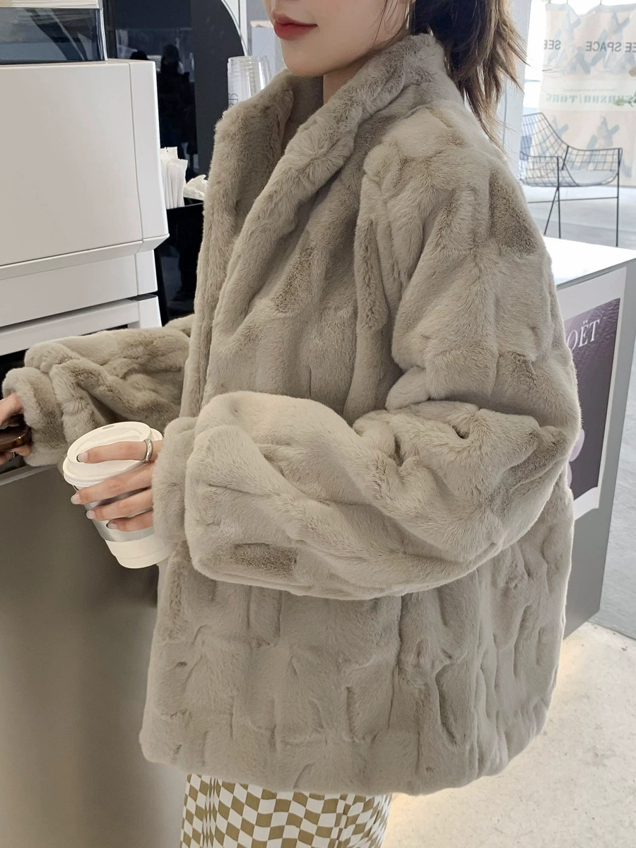 2024 крупногабаритная imitation fur concubine marsella мантия норковая шерсть стойка воротник женская свободная теплая пушистая верхняя одежда