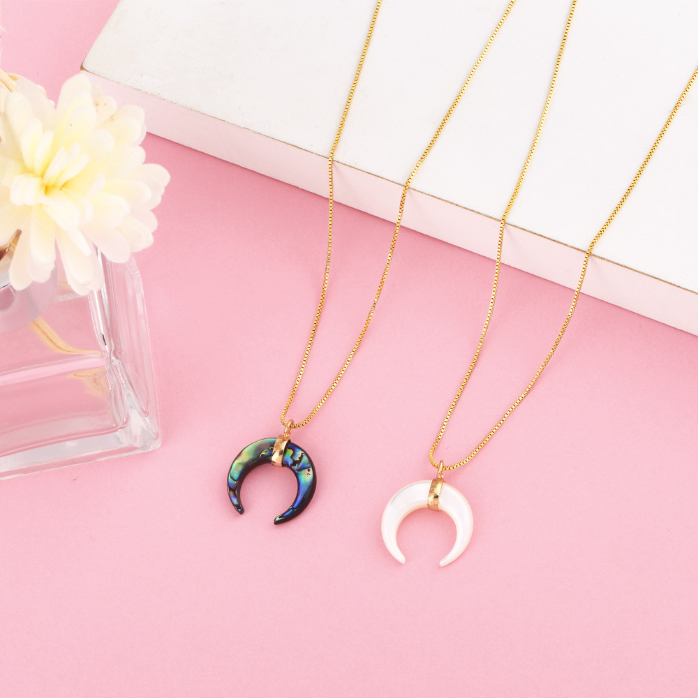 Jewelry Geometric Crescent Pendant Shell Moon Horn Pendant Clavicle Chain Necklace
