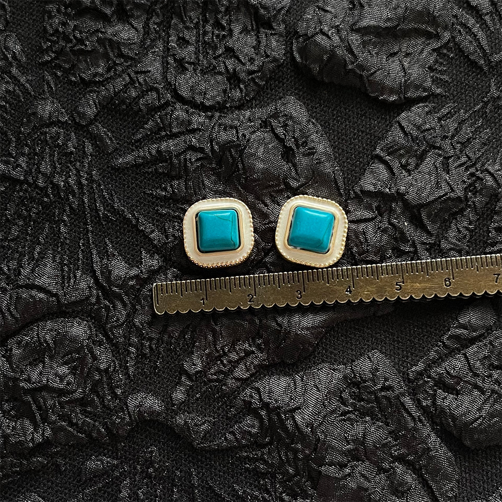 5g Weight Bracelets, Earrings Classification Copper Material Star, Turquoise, Oval Pattern 1999 Vintage Turquoise Gold Earrings Collection Vintage Bohemia Style Grids Geometric Pattern Copper Jewelry Women Fashion Accessories 11