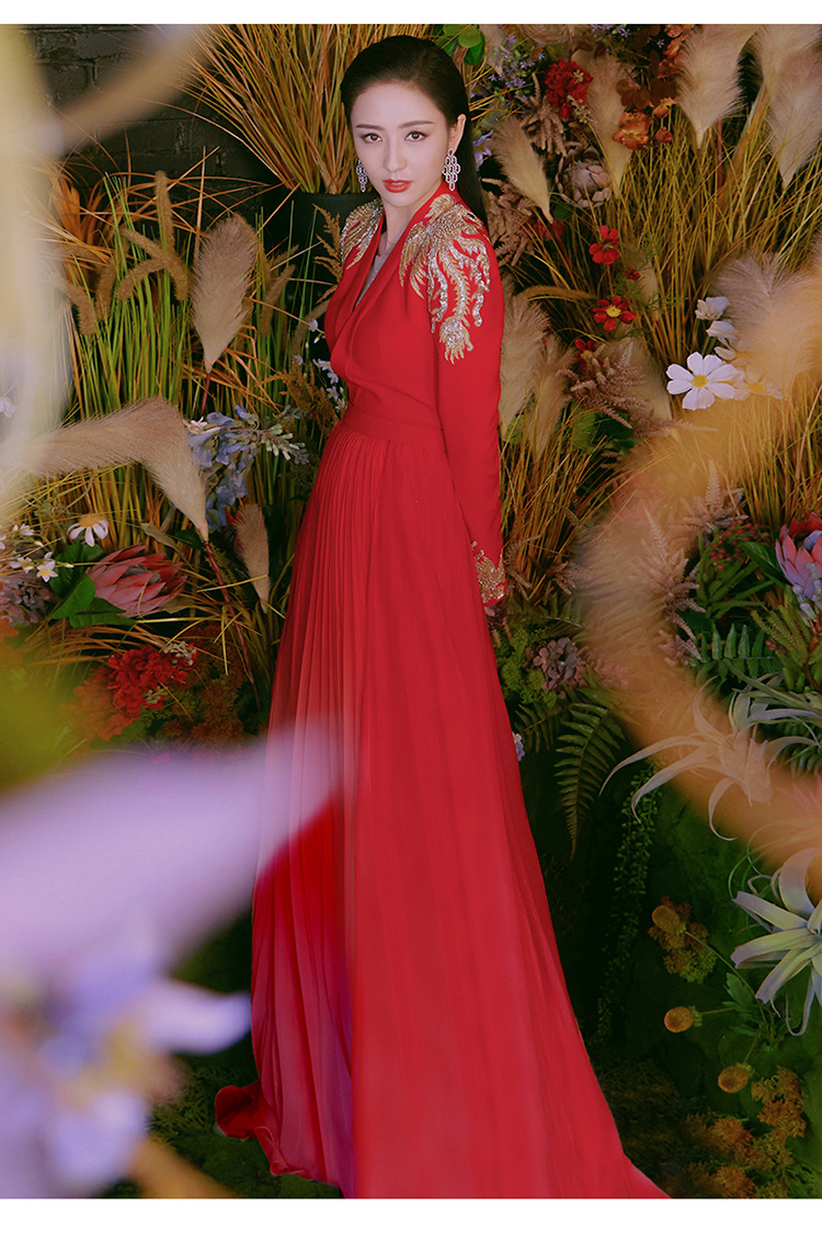 Long Elegant Red Wedding Dress For Brides Engagement Reunion Banquet Evening Gown Women's Party Wear_ecoleips.com