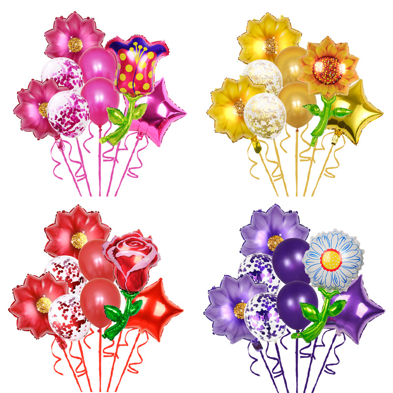 Valentine's Day Birthday Star Flower Aluminum Film Party Date Balloons 8 Pieces display picture 1