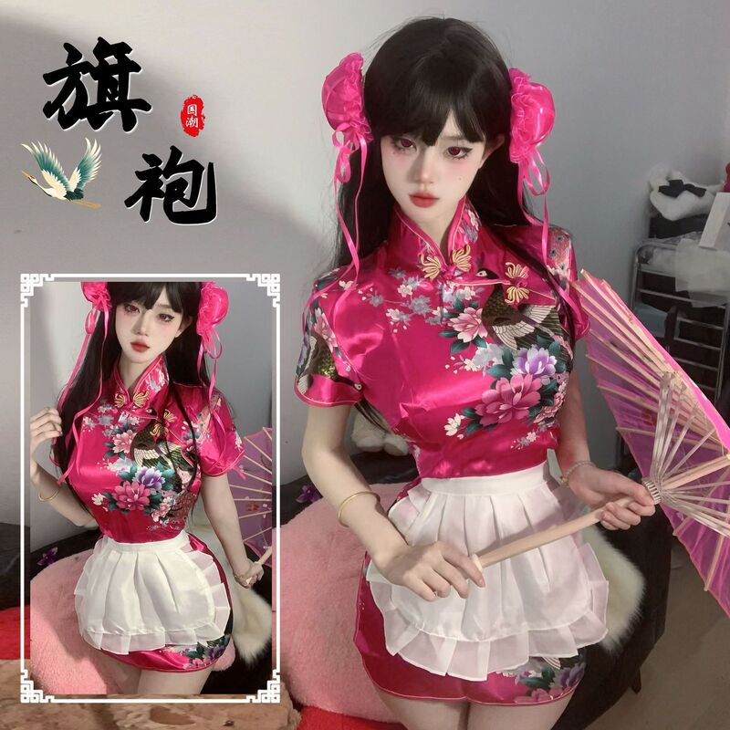 Floral Desire Sexy Lingerie Pure Desire Style Chinese Girl Cheongsam Pure Desire Style Uniform Role Play Home Set A283 Floral Desire Sexy Lingerie Pure Desire Style Chinese Girl Cheongsam Pure Desire Style Uniform Role Play Home Set A283