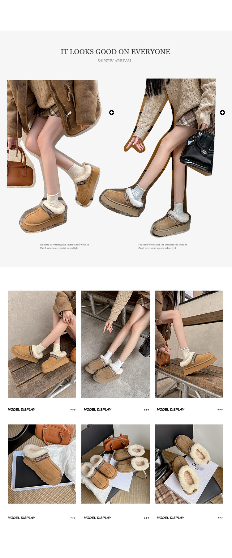 Giày bốt tuyết đế dày nữ mũi tròn lót lông cừu ấm áp kiểu dép nửa Birkenstock — con lạc đà chi tiết 4