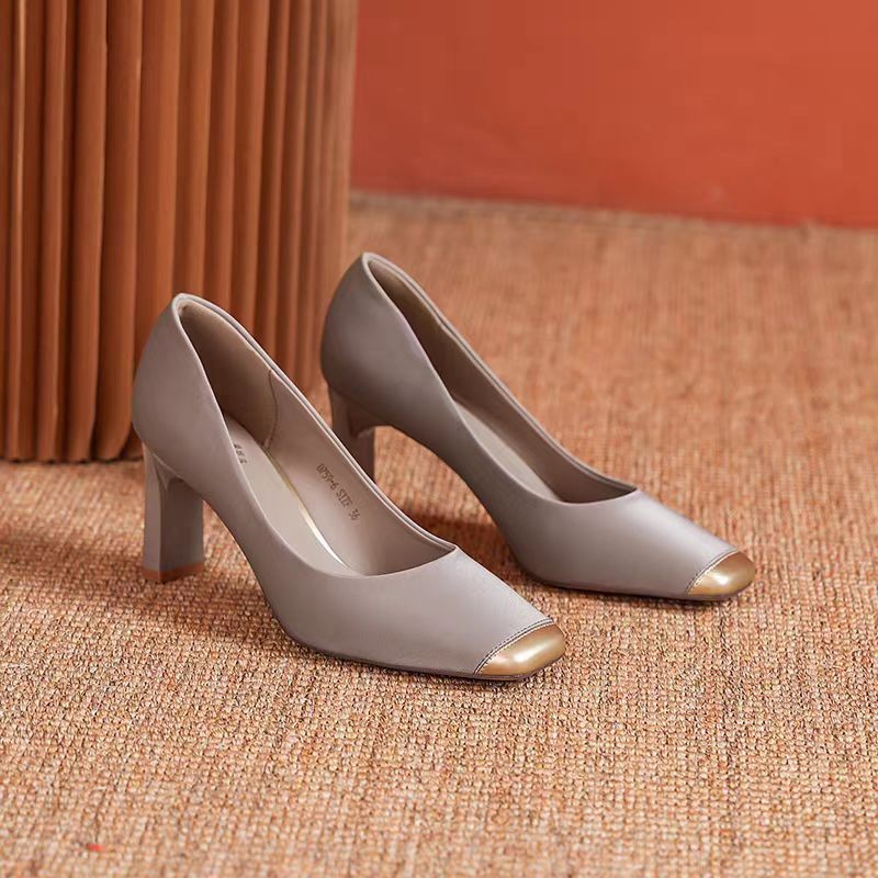 High-End Commuting Square-Toed High Heels For Women 2025 Autumn New Elegant Professional Chunky Heel Versatile Women's_vogvips.com