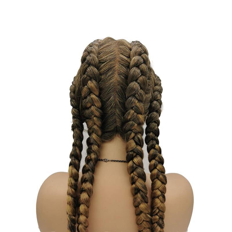 Tenza de espina de pescado europea y americana de 32 pulgadas, peluca de encaje frontal de moda, cuatro trenzas, seda japonesa Braid wigLW0422