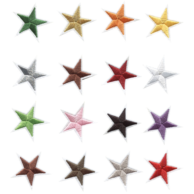 新款刺绣布贴电脑五角星logo补丁贴服装辅料背包贴批发绣片魔术贴