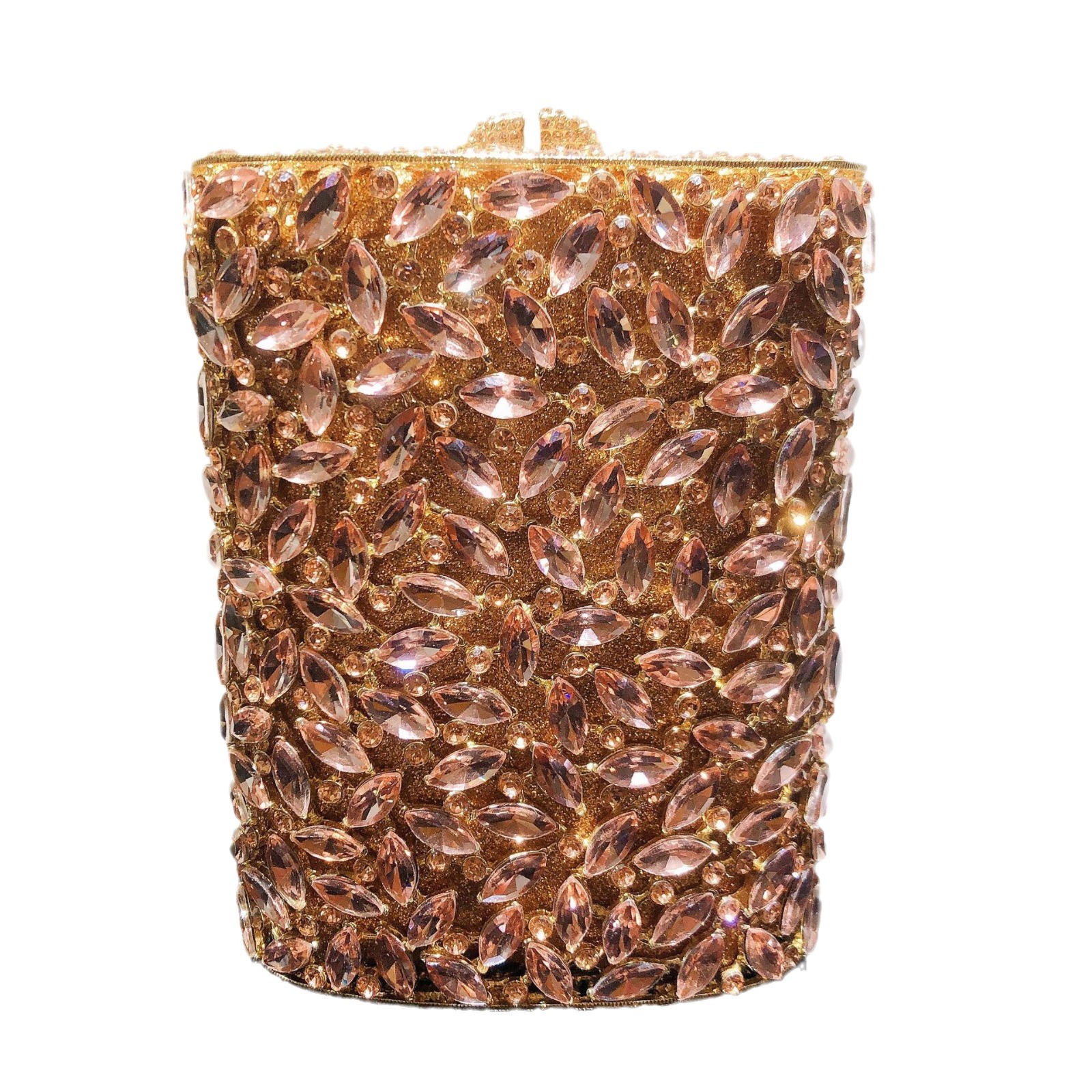 Túi clutch nữ vải satin thêu hoa hồng 14 bông, tay cầm ngọc trai, phụ kiện dạ hội — Màu Sâm panh, Cá tính đặt làm