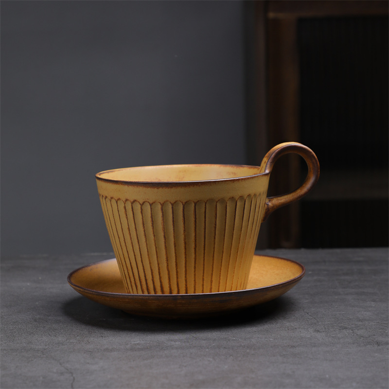 Estilo japonés vintage de cerámica taza de café y platillo traje creativo regalo taza de té de la tarde taza de café de gres