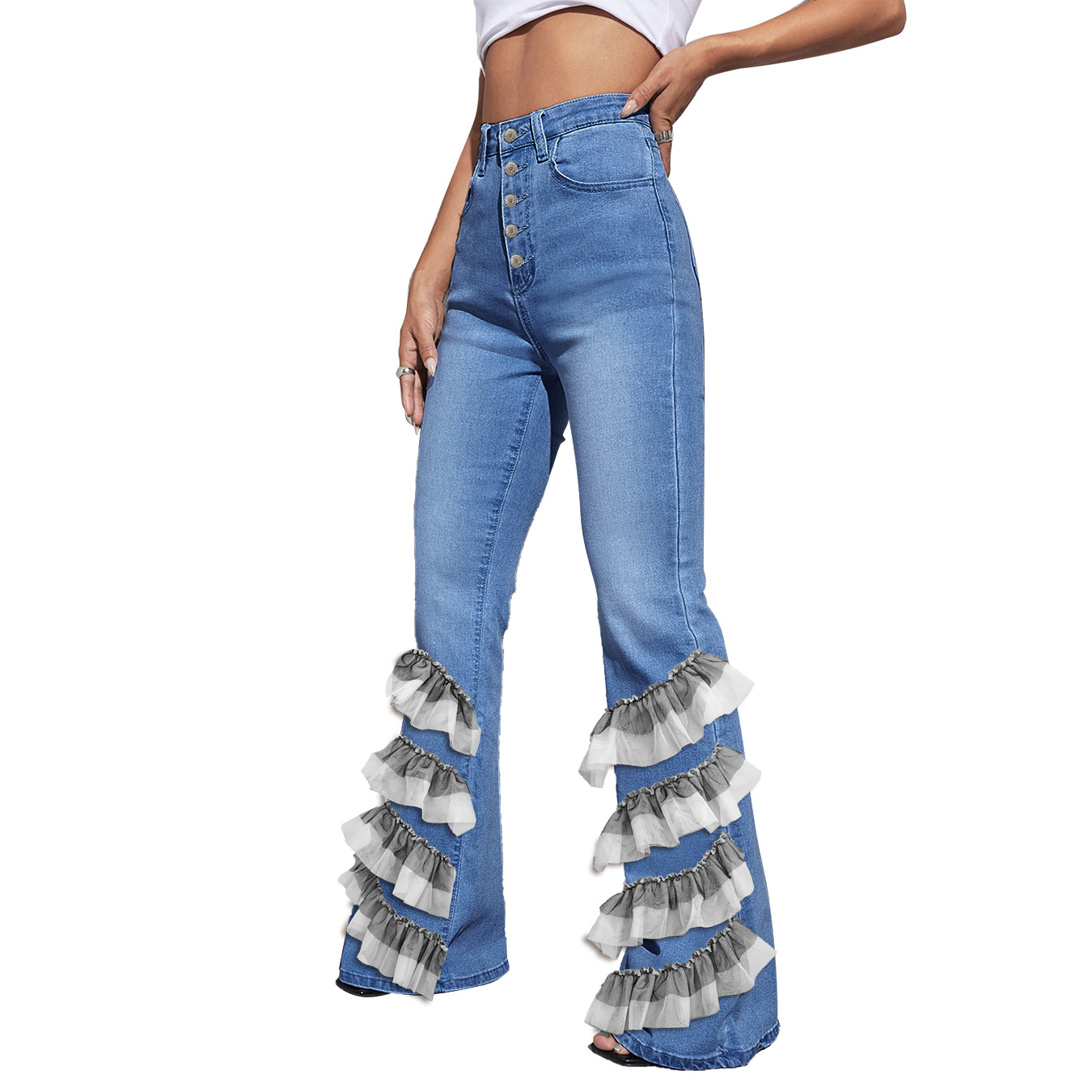 women s stitching denim pants nihaostyles wholesale clothing NSWL78438