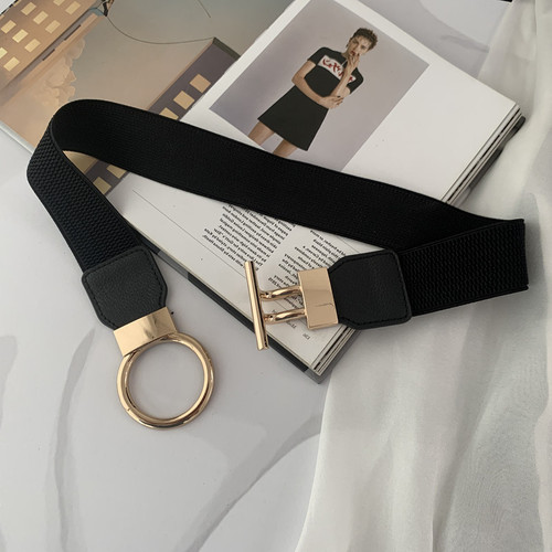 New metal buckle belt, women's trendy matching sweater dress, elastic elastic wide belt, simple waistband