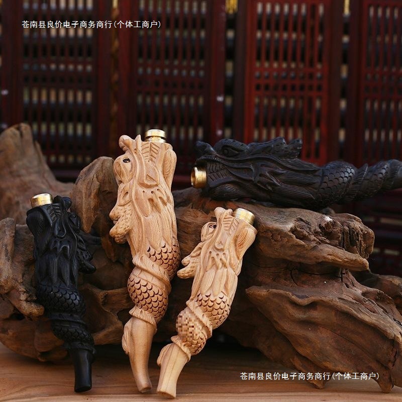 双重清洗可黑檀木海柳循环龙拉杆粗细血柳烟嘴过滤器雕刻烟男手工
