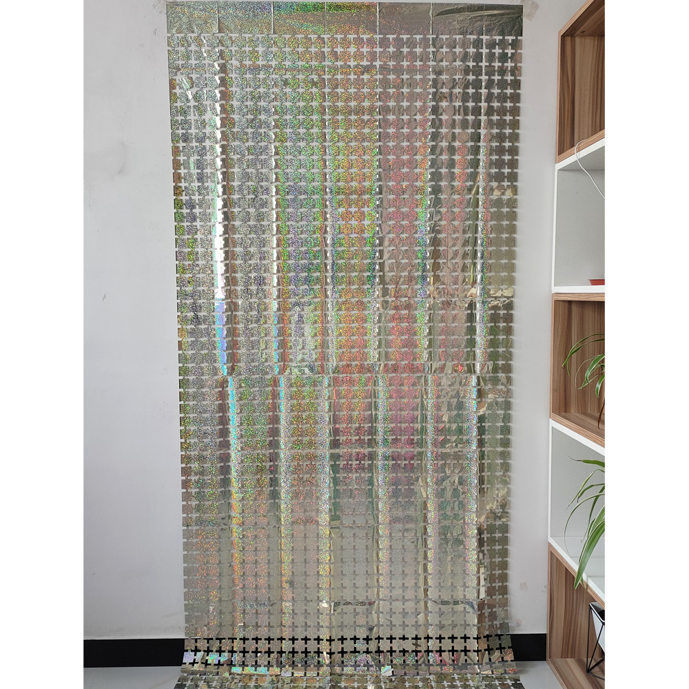 Cortina de seda de lluvia nueva decoración del partido pequeña cortina cuadrada transfronteriza escena diseño fiesta suministros Golden Laser cortina cuadrada