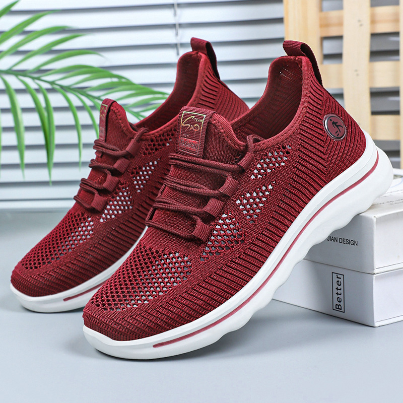 Zapatos de mujer zapatos deportivos de poliuretano transpirables de verano zapatos casuales de suela gruesa tejida voladora zapatos de boca baja de moda para niños todo fósforo al por mayor