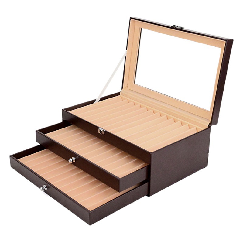 En stock al por mayor caja de la pluma 36 caja de presentación de la pluma de cuero 36-bit PU pluma caja de almacenamiento caja de papelería entrega