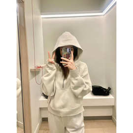 lulu原标刺绣Scuba卫衣连帽半拉链宽松加绒休闲运动瑜伽保暖外套