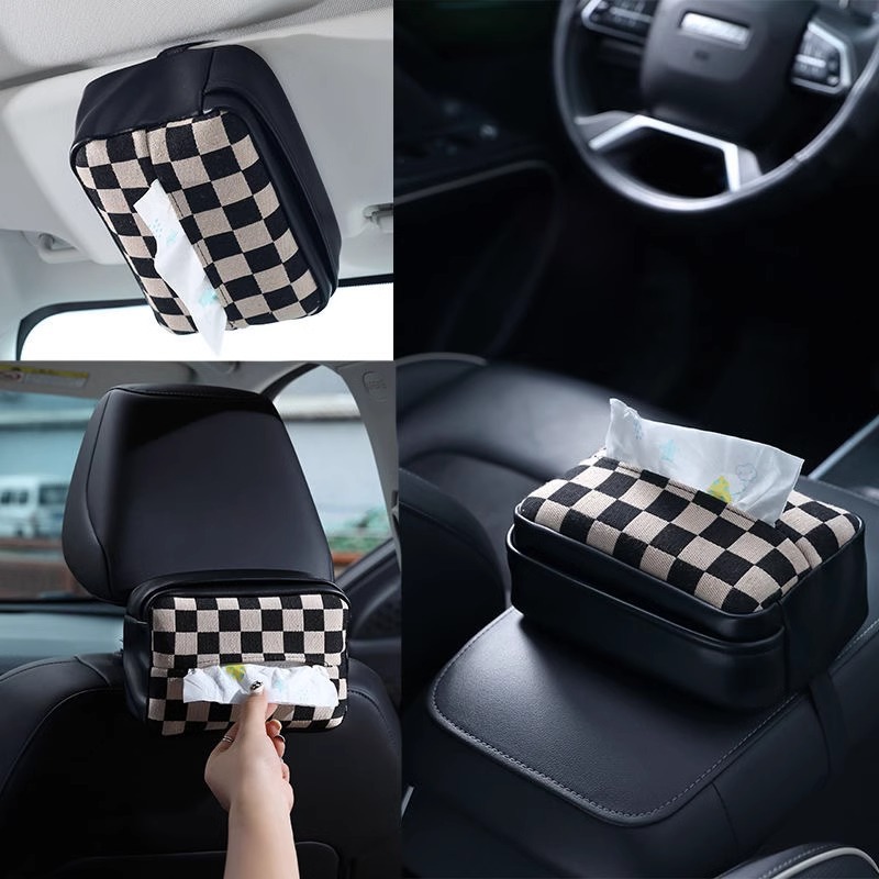 Caja de pañuelos para coche, asiento de dibujo, bolsa de pañuelos de pata de gallo, caja de dibujo para coche, cuero colgante multifuncional, estilo europeo creativo