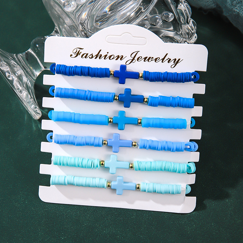 Cross-border Hot Personalized Stretch Soft Pottery Bracelet suit Bohemian Cross Bracelet Simple Jewelry for Women