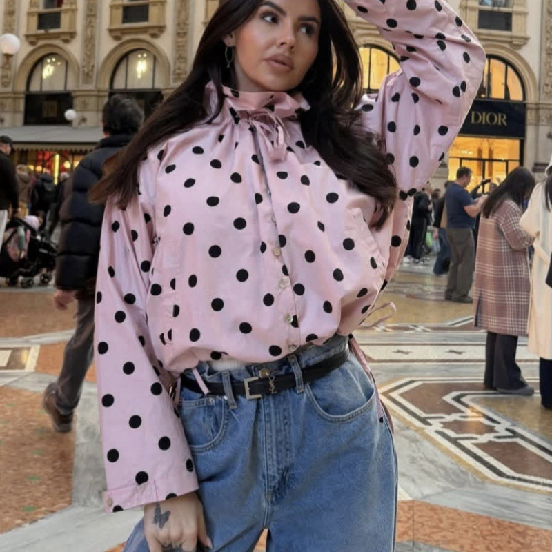 26 Styles of Bb Spring and Autumn European and American Fashion Single-Breasted Stand-Up Collar Bow Tie Polka Dot Coat for Women 26 Styles of Bb Spring and Autumn European and American Fashion Single-Breasted Stand-Up Collar Bow Tie Polka Dot Coat for Women