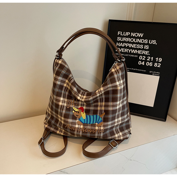 New Super Hot Large Capacity Women's Cute Sausage Dog Plaid Shoulder Autumn/Winter Versatile Fashion Simple Tote Bag_voghion.com