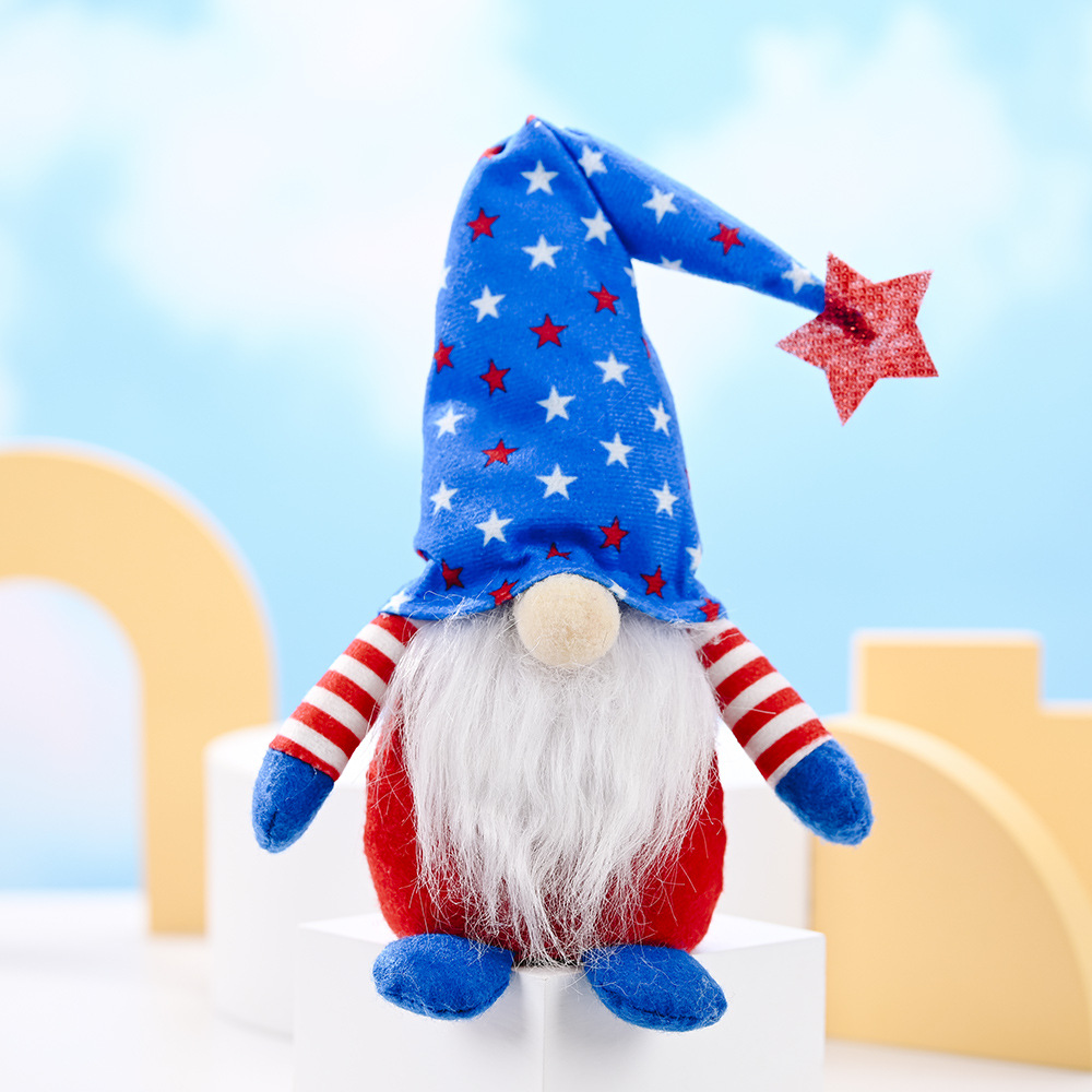 Día DE LA Independencia Americana de cinco puntas estrella sentada posición enana muñeca de peluche decoración regalo para niños Rudolf