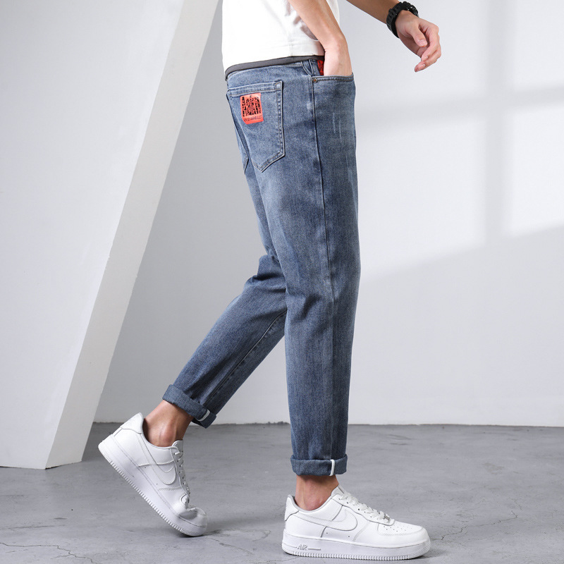 Pantalones vaqueros de los hombres pantalones cortos cuatro estaciones regular 2023 nuevo elástico slim fit pequeño recto otoño casual pantalones largos