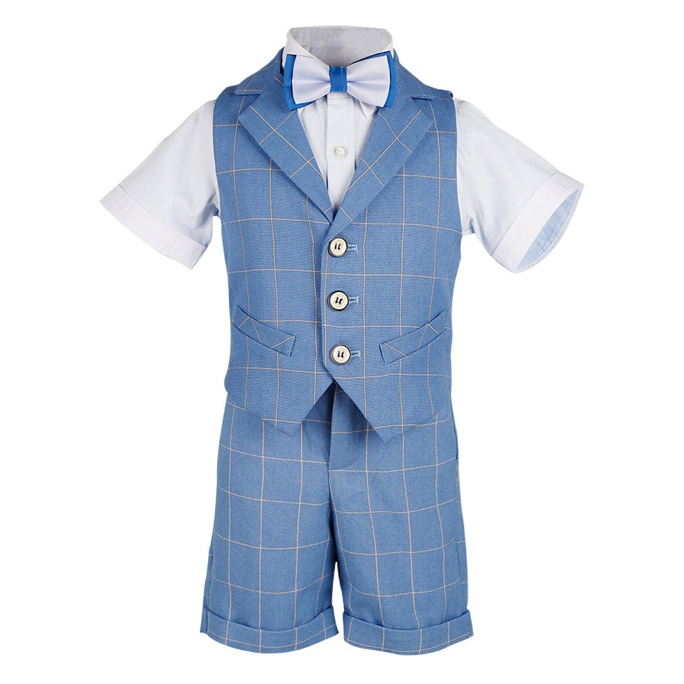 Костюм-жилет для мальчиков, Летний Новый костюм с короткими рукавами, комплект из трех предметов, детское речевое платье для девочки-цветочницы в возрасте одного года