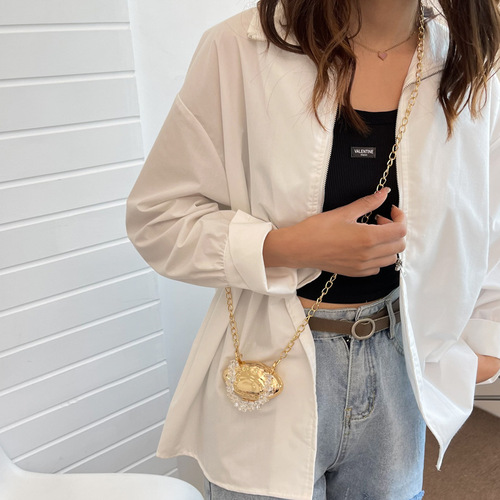 Mini  Summer New Arrival Metal Eggshell Bag – Chic European & American Style Evening Clutch with Shoulder/Crossbody Chain, Perfect for Women