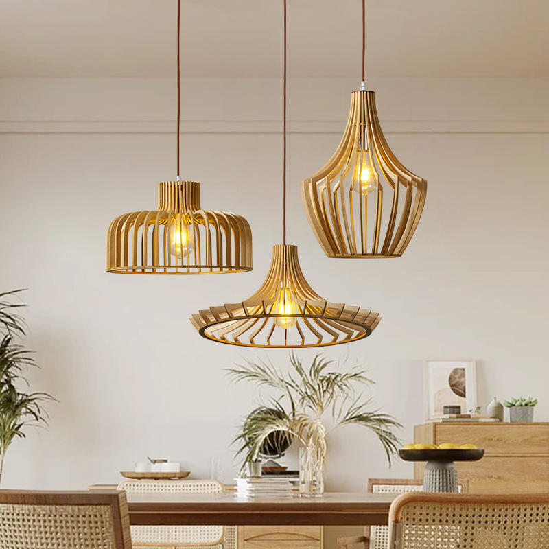 Retro estilo silencioso araña de madera maciza personalidad creativa restaurante cafetería B & B tienda comercial nogal color lámparas