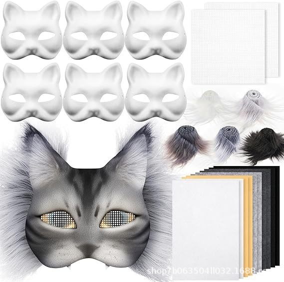 Paper Mache Fox Mask Cat Mask Painted Handmade Graffiti DIY Full Set Kidsren's Hand-Painted Halloween Blank Cat C