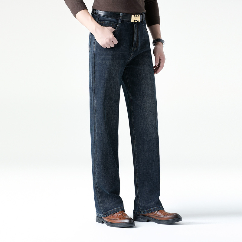 Brand Wide-Leg Jeans Autumn and Winter Thick Style for Young and Middle-Aged Men Fashion Loose Long Pants High-Waisted Straight Casual Pants