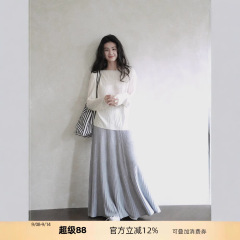 贰羊设计【明舒】国风新中式慵懒感垂感百搭A字半身裙女针织长裙