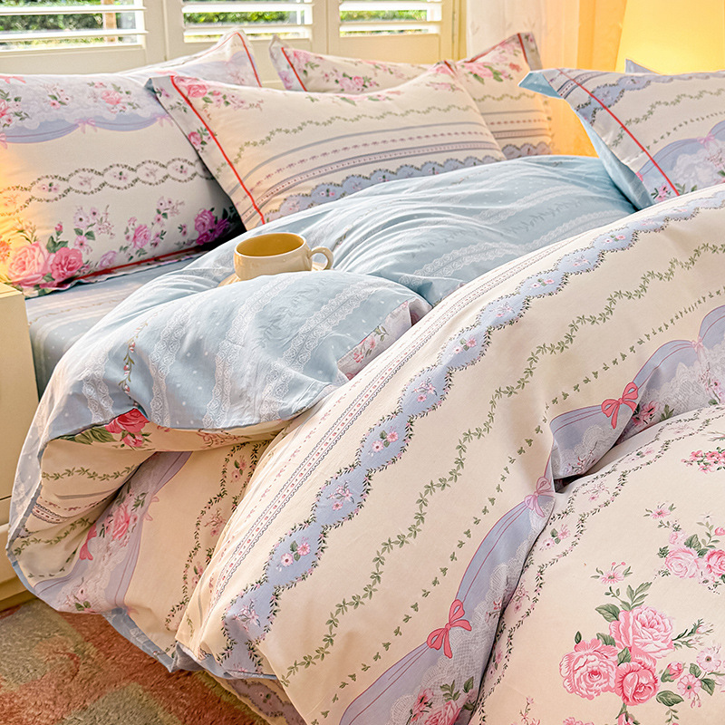 Cama de algodón fresca pequeña de cuatro piezas de algodón puro Xinjiang 2025 nueva funda de edredón sábana ropa de cama de tres piezas