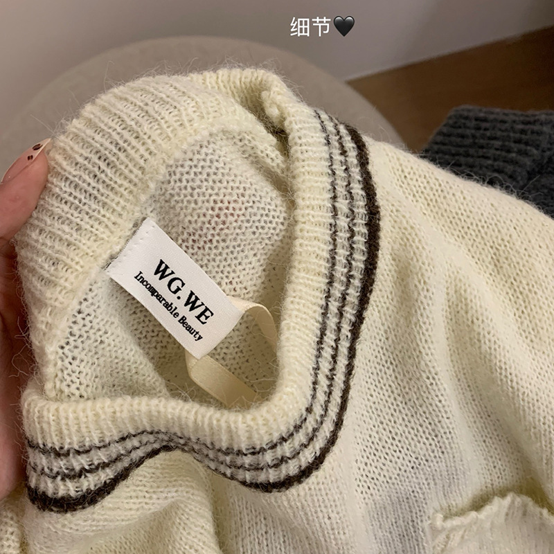 WGWE7276撞色短袖针织衫女休闲宽松显瘦套头正肩百搭上衣|undefined
