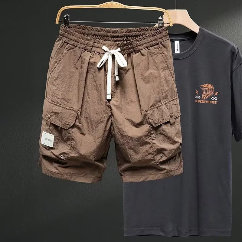 Summer New Men's Cargo Shorts, Loose Fit, Large Size, Multi-Pocket, Knee-Length, Thin, Outdoor Sports Shorts, Trendy