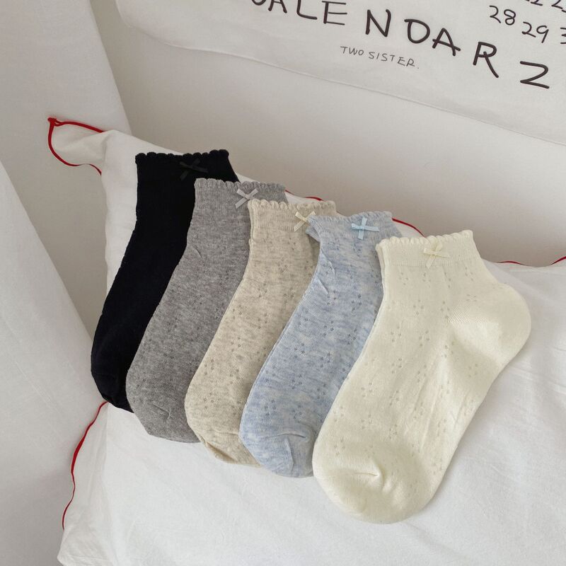 Summer Thin Four-leaf Clover Mesh Ear Bow Accessories Short Socks Boat Socks Solid Color Breathable Girl Korean Style Summer Thin Four-leaf Clover Mesh Ear Bow Accessories Short Socks Boat Socks Solid Color Breathable Girl Korean Style